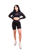 Women's Workout Half Hoodie, Sports Bra & Biker Shorts - Available in 4 Colors